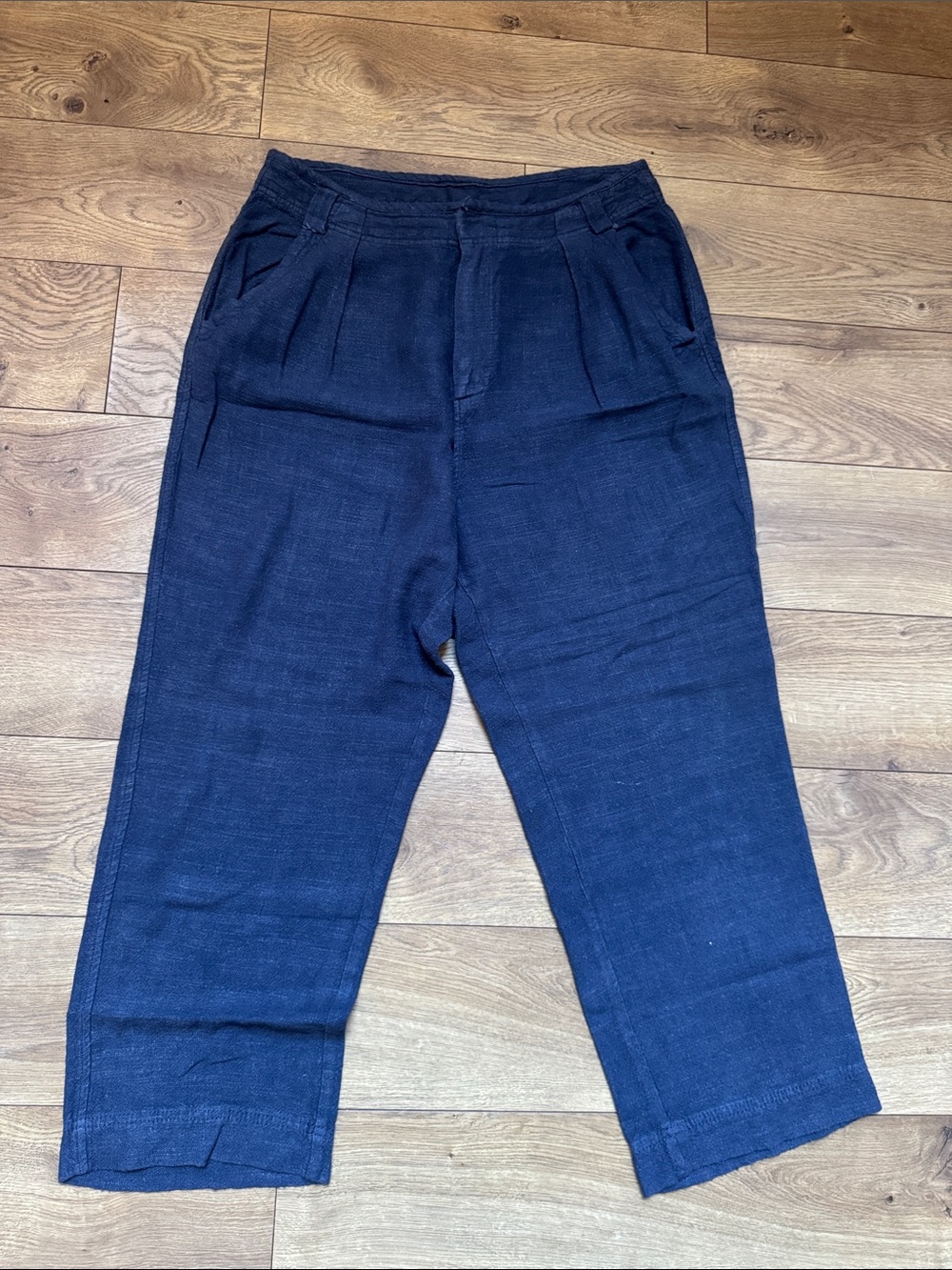 Free People Navy Pleated Relaxed Trousers